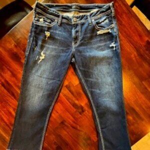 Silver Jeans Suki Capri 34 x 22.5 Distressed Crop Jean